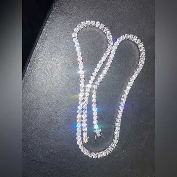 Moissanite Jewelry - 4mm Moissanite Tennis Chain 20 inch Necklace-VVS D-925 Sterling. Passes test.